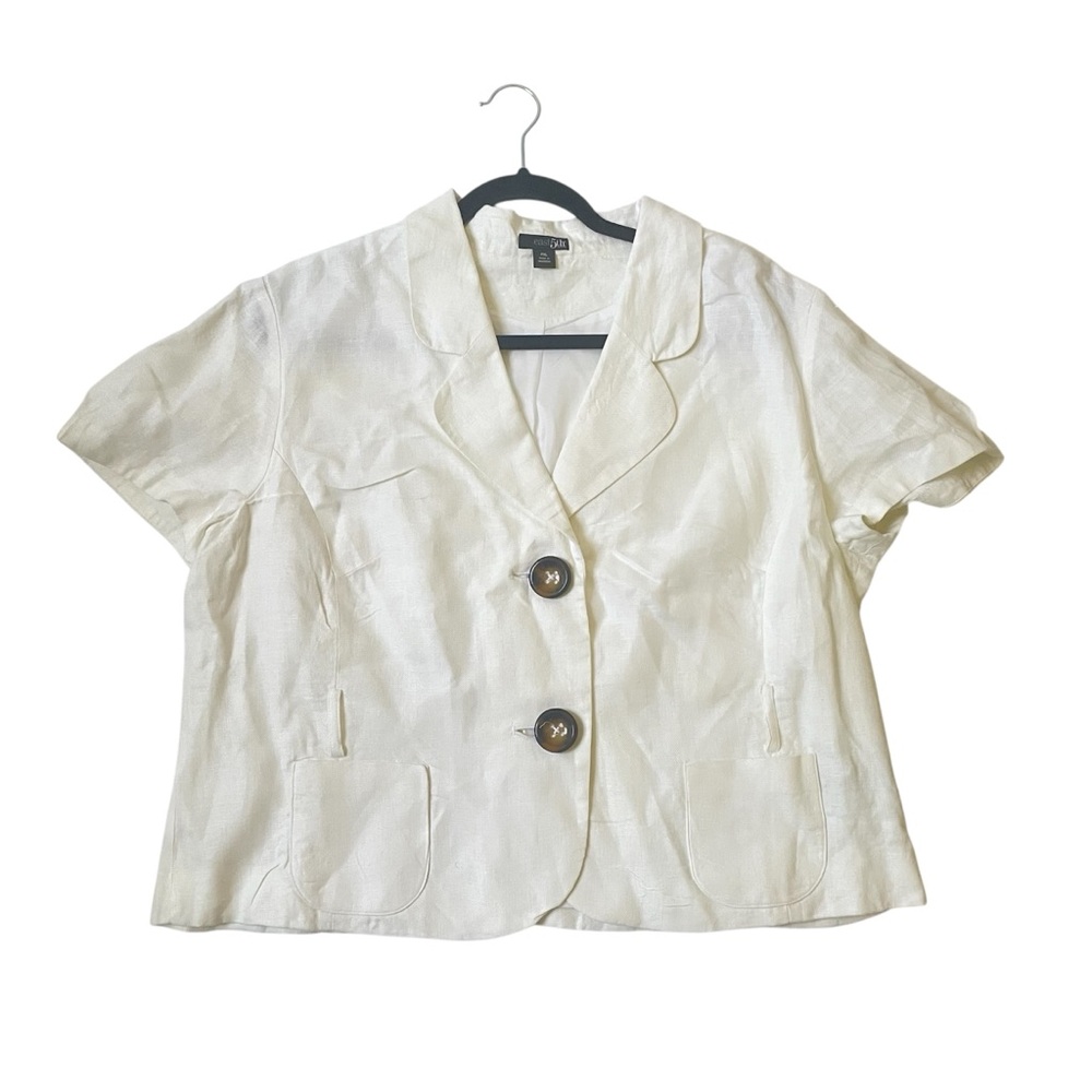 East 5th white linen lapel collared chunky button up blouse size petite XL